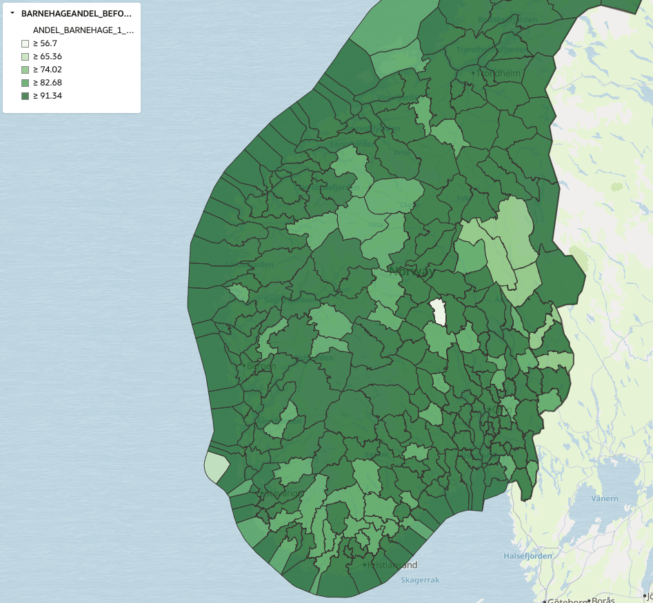 Share of population age 1 - 5 years in kindergarten