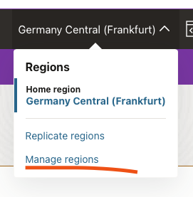 Regions menu